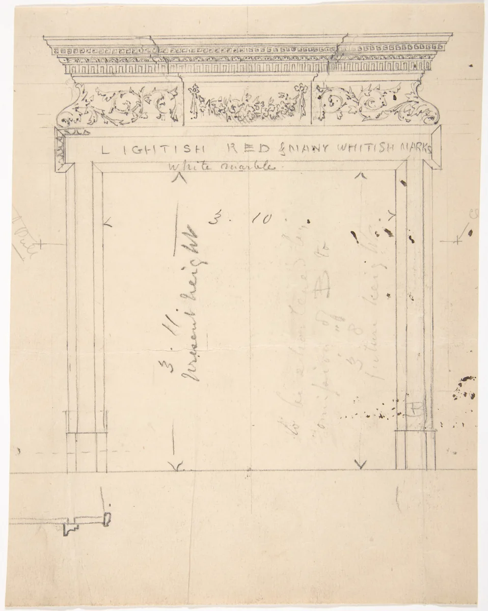 Design for a Fireplace by anonymous, drawing, 1800-1900