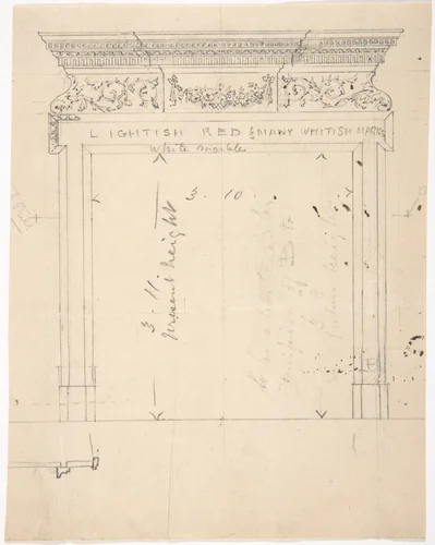 Design for a Fireplace by anonymous, drawing, 1800-1900