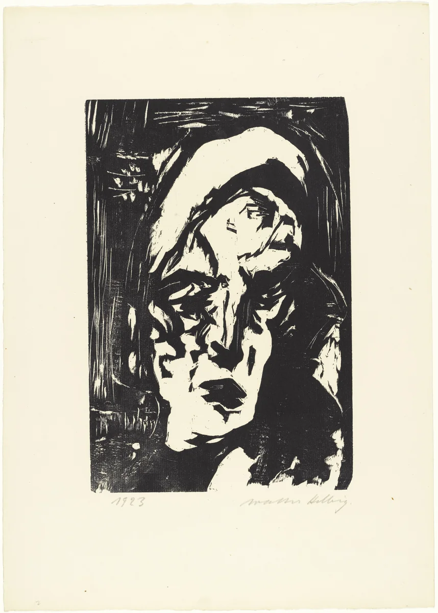 Female Head (Weibl. Kopf) from 16 Woodcuts (16 Holzschnitte) by Walter Helbig, print, 1923