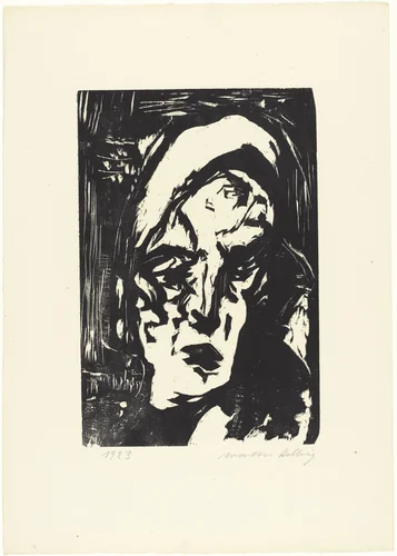 Female Head (Weibl. Kopf) from 16 Woodcuts (16 Holzschnitte) by Walter Helbig, print, 1923