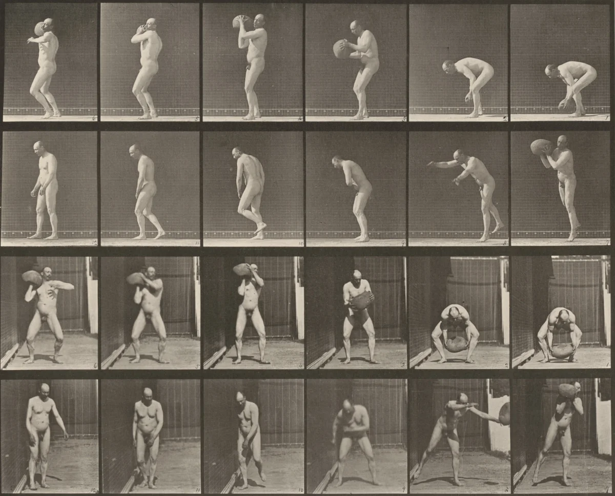 Plate Number 312. Heaving a 75-lb. rock by Eadweard Muybridge, photograph, 1887