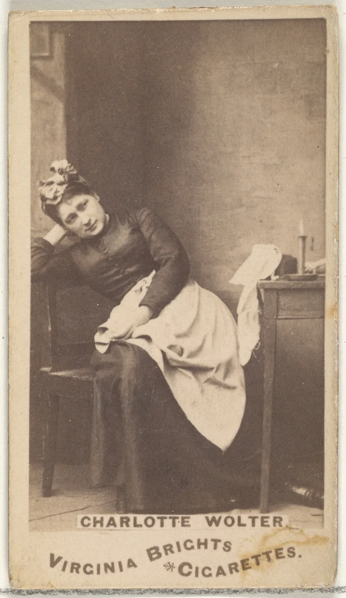 Charlotte Wolter, from the Actors and Actresses series (N45, Type 1) for Virginia Brights Cigarettes by Allen & Ginter, photograph, 1885-1891