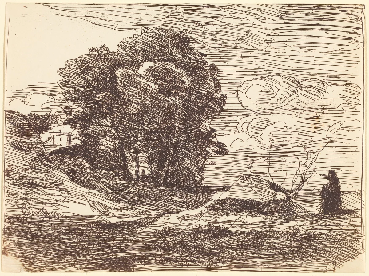 Poet's Dwelling (La Demeure du poete) by Jean-Baptiste-Camille Corot, print, 1871