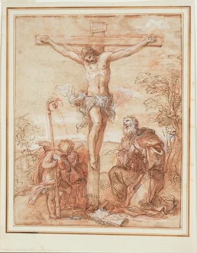 Saint Augustine and Two Angels Adoring the Crucifix by Giuseppe Passeri, drawing, 1685-1695