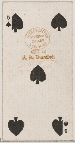 Five Spades (black), from the Playing Cards series (N84) for Duke brand cigarettes by W. Duke, Sons & Co., print, 1888