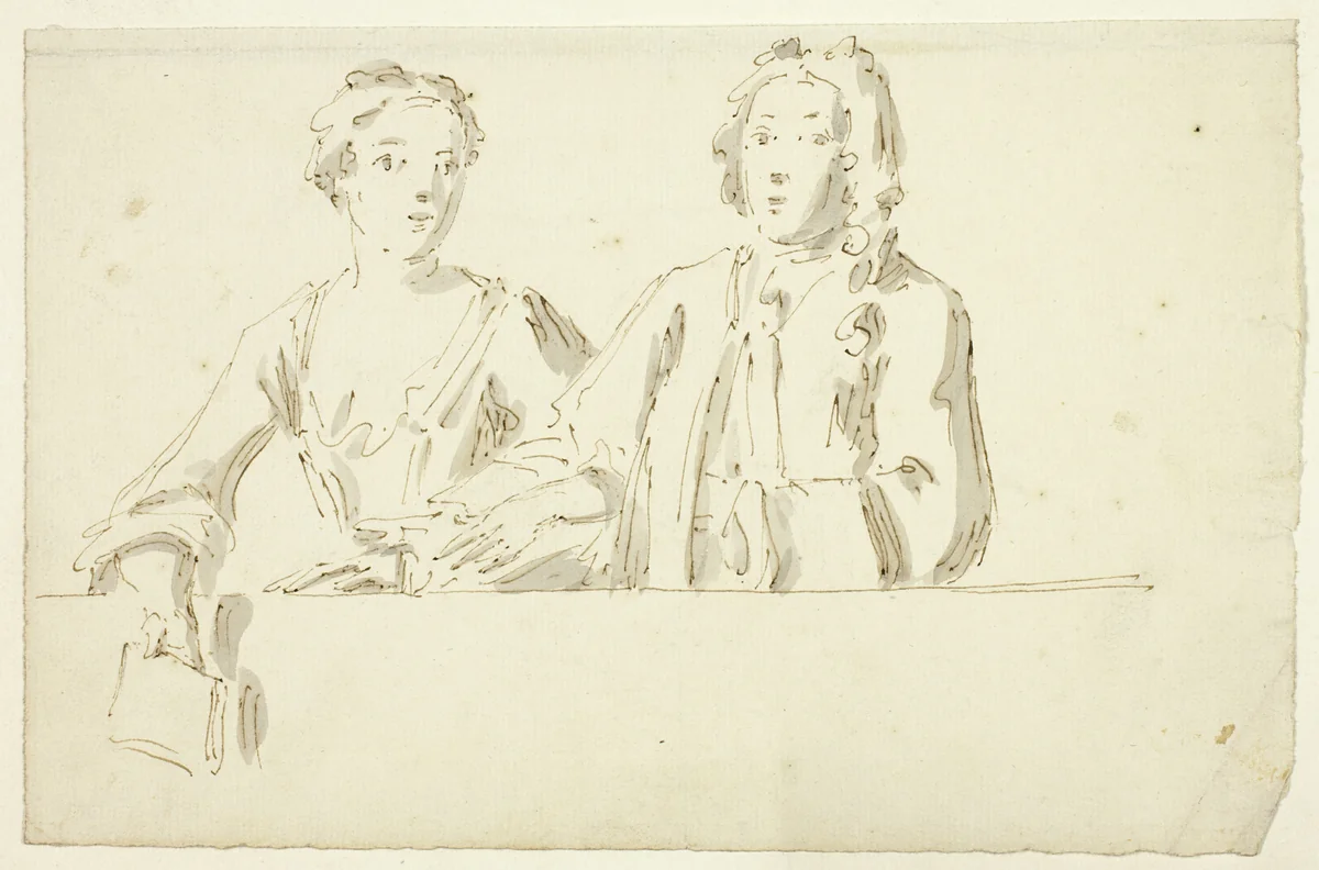 Bust Length Couple by William Hogarth, drawing, 1700-1799