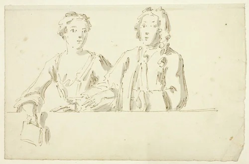 Bust Length Couple by William Hogarth, drawing, 1700-1799