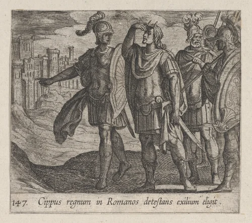 Plate 147: Cipus with his Horns (Cippus regnum in Romanos detestans exilium eligit), from Ovid's 'Metamorphoses' by Antonio Tempesta, print, 1606