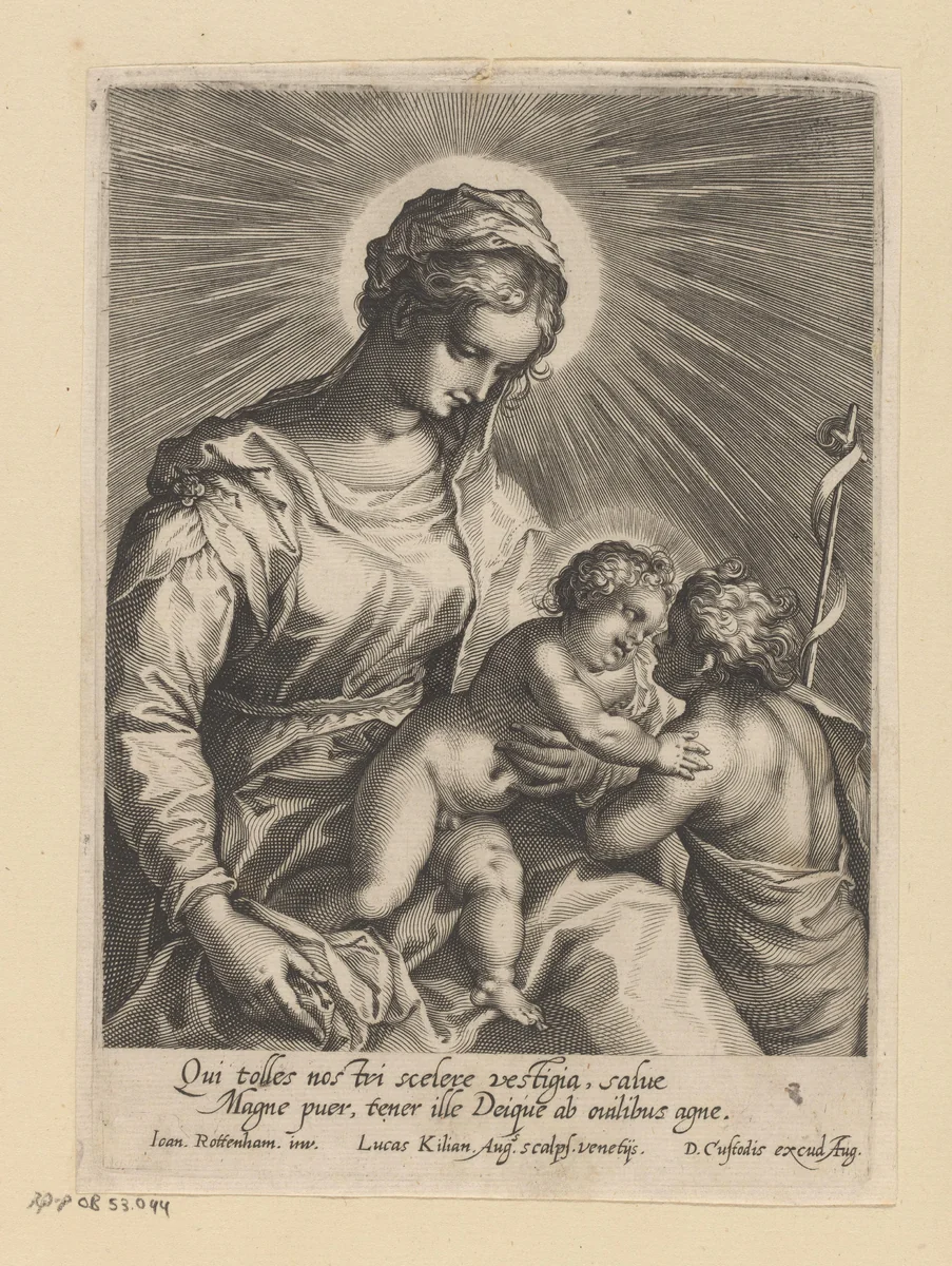 Maria met kind en Johannes de Doper by Unknown, print, 1589-1615