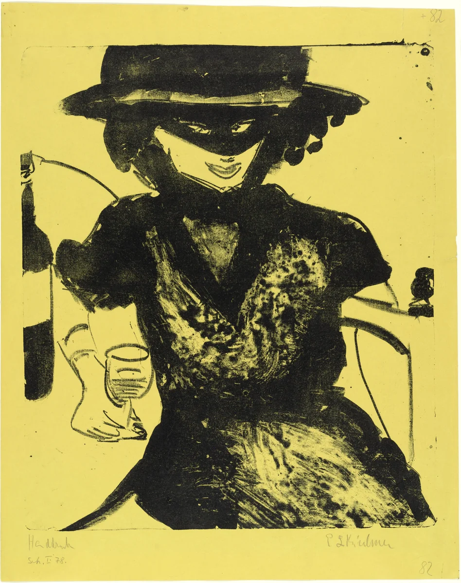 Gerty with Mask and Wineglass (Gerty mit Maske und Weinglas) by Ernst Ludwig Kirchner, print, 1910