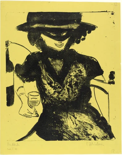 Gerty with Mask and Wineglass (Gerty mit Maske und Weinglas) by Ernst Ludwig Kirchner, print, 1910