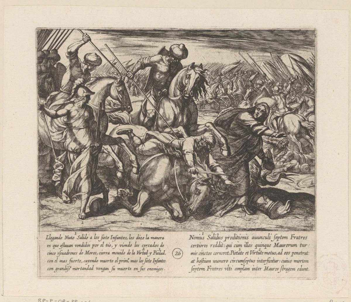 Nuño Salido vertelt de zonen van Lara van het verraad en wordt gedood door een Moor by Antonio Tempesta, print, 1612