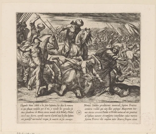 Nuño Salido vertelt de zonen van Lara van het verraad en wordt gedood door een Moor by Antonio Tempesta, print, 1612