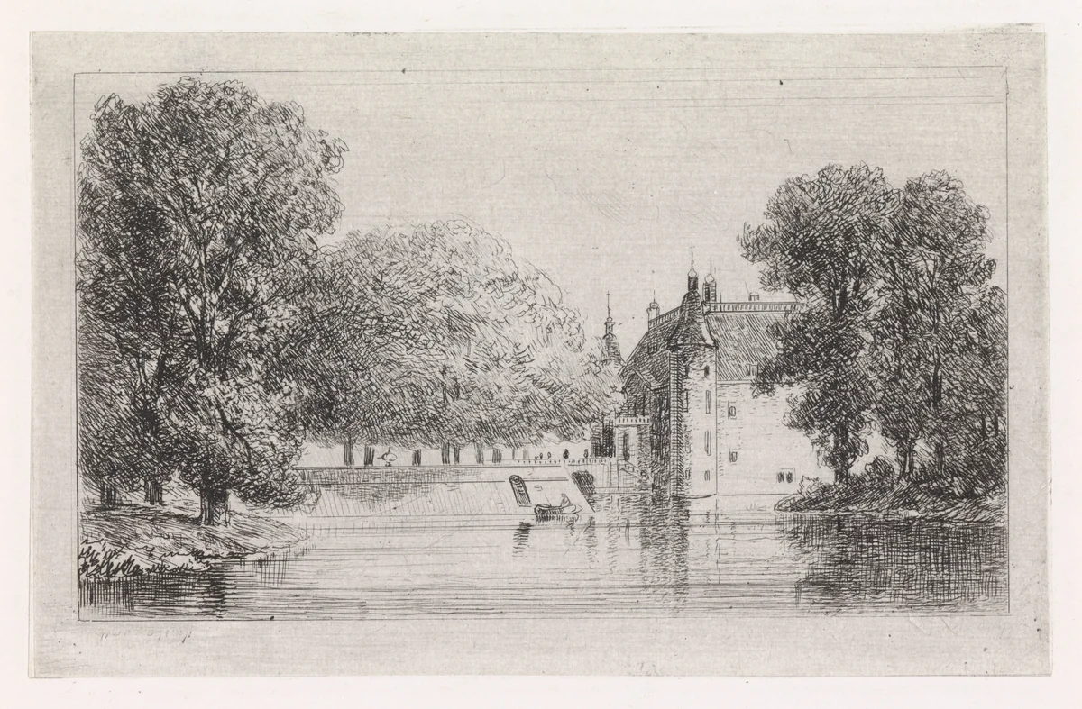 Kasteel aan het water by Gijsbertus Johannes Verspuy, print, 1833-1862