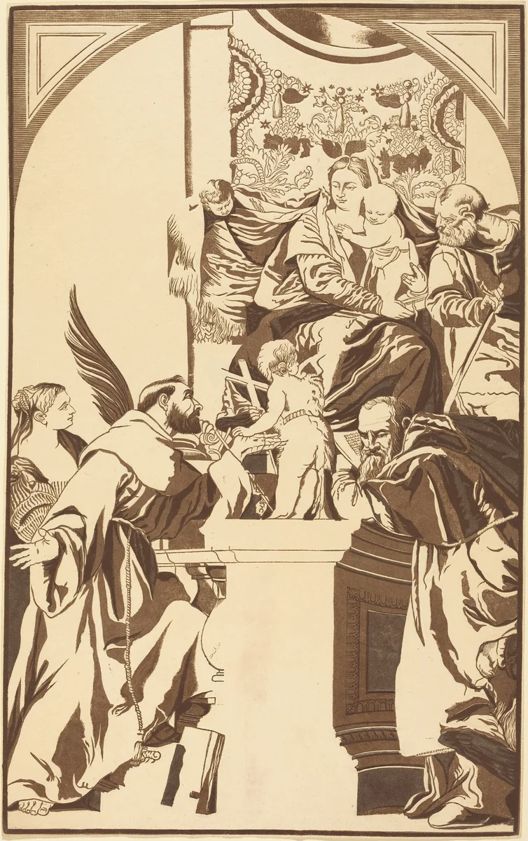 Holy Family and Four Saints by John Baptist Jackson, print, 1739