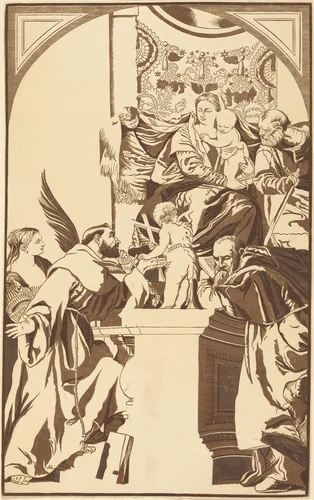 Holy Family and Four Saints by John Baptist Jackson, print, 1739