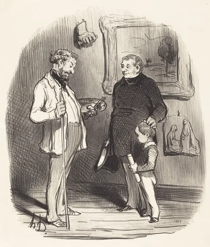 V'la mon petit... s'il n'a pas assez de moyens... by Honoré Daumier, print, 1850