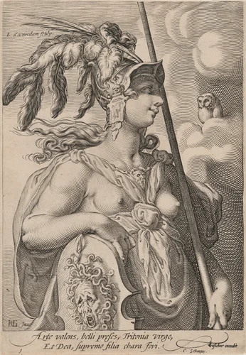 Pallas Athena by Jan Pietersz Saenredam; Hendrick Goltzius, print, 1590-1600