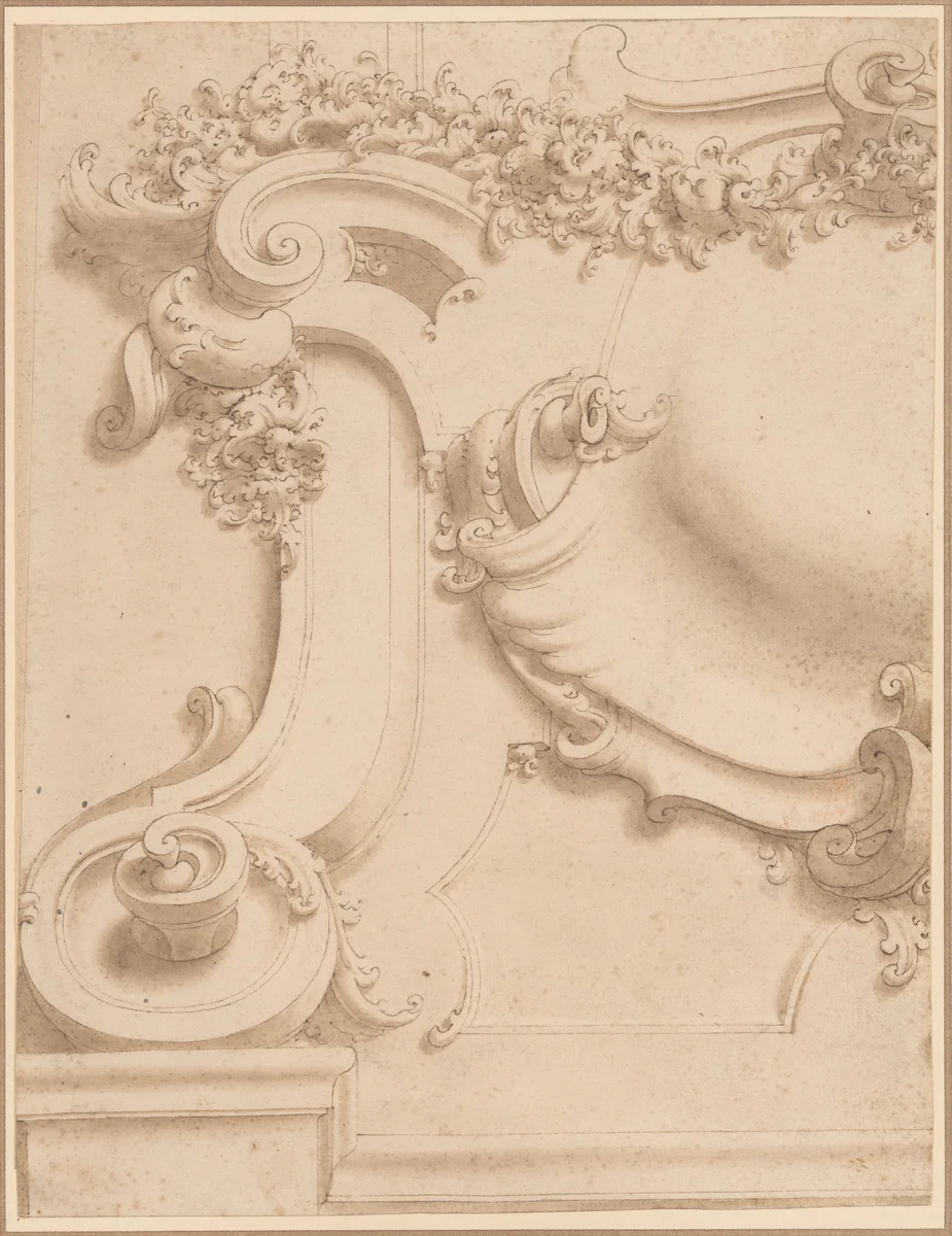 Design for Plasterwork Cartouche by anonymous, drawing, 1695-1705