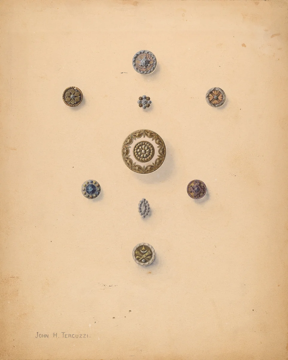 Nine Metal Buttons by John H. Tercuzzi, index of american design, 1937