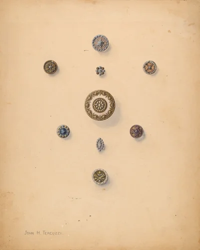Nine Metal Buttons by John H. Tercuzzi, index of american design, 1937