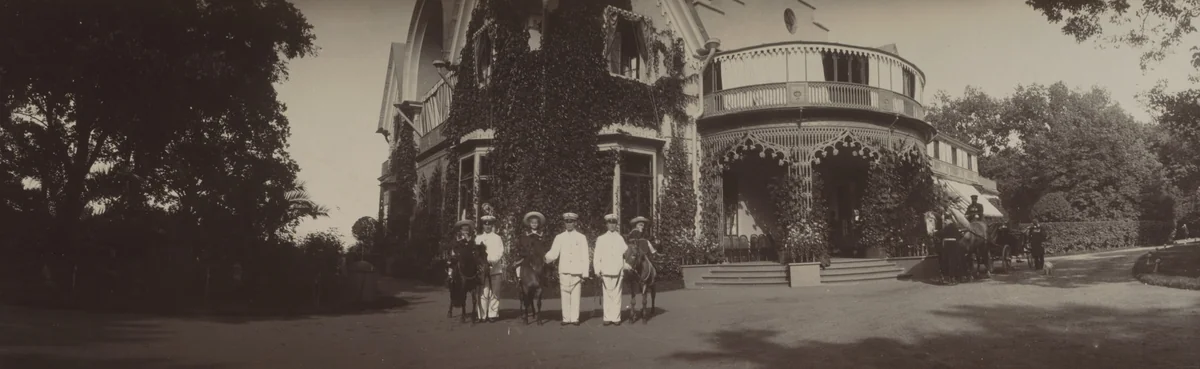 Maria, Olga and Tatiana on Donkeys at Alexandria Cottage, Peterhof by Unidentified Photographer, photograph, 1903
