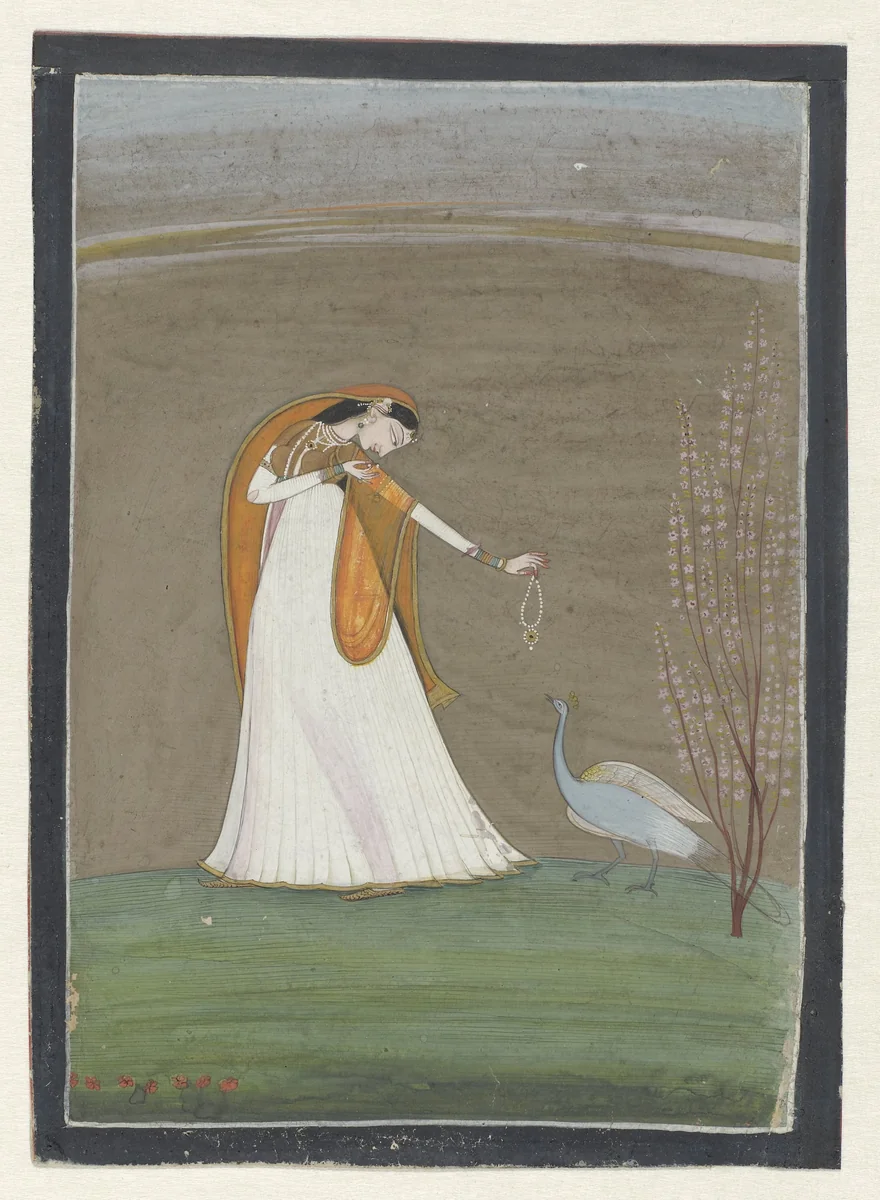 Woman with a Peacock by anonymous, drawing, 1795-1805