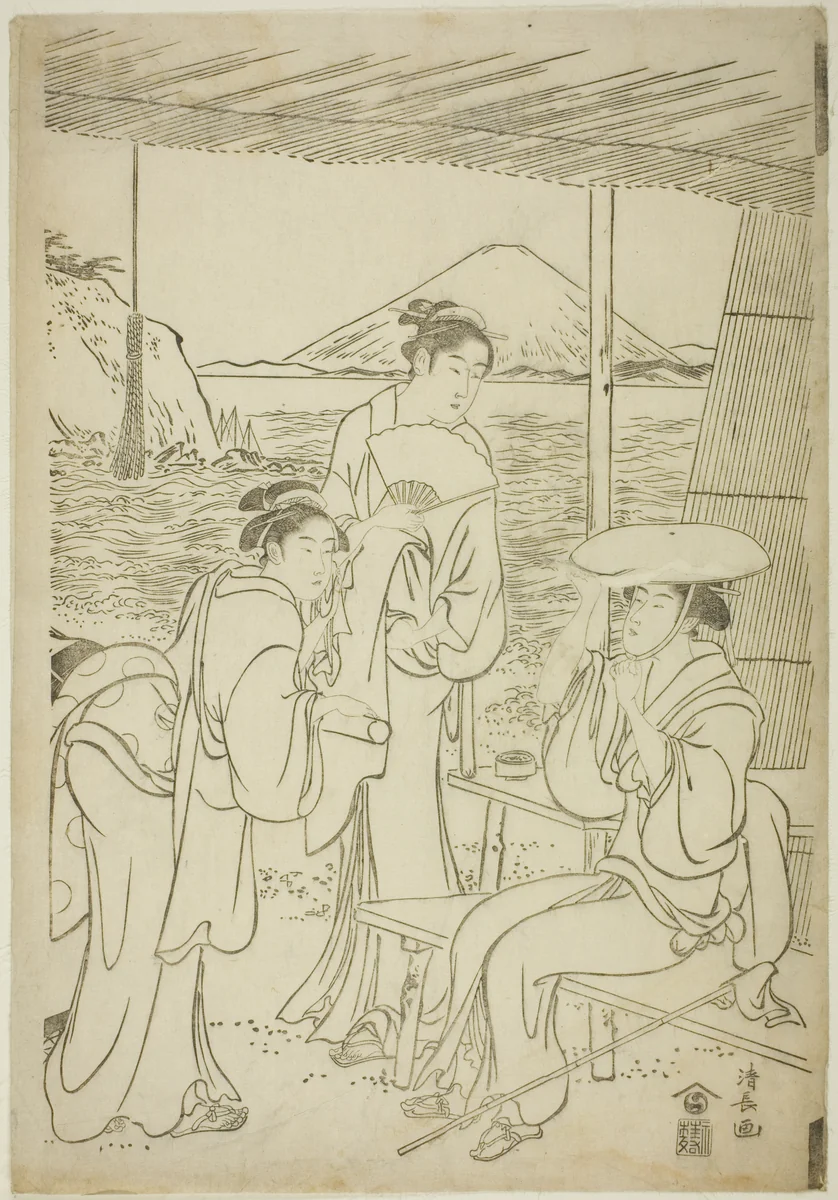 Visitors to Enoshima by Torii Kiyonaga (鳥居清長), print, 1784-1794