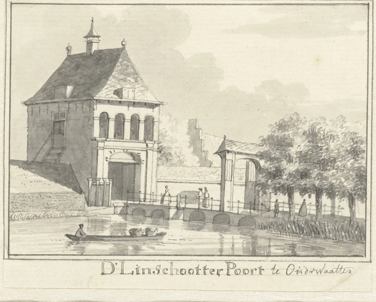 De Linschoterpoort te Oudewater by Hendrik de Winter, drawing, 1727-1790
