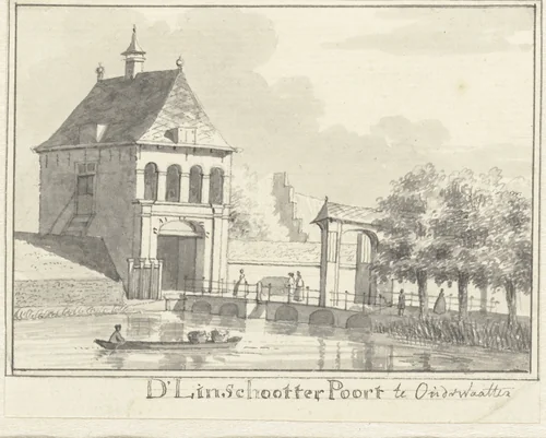 De Linschoterpoort te Oudewater by Hendrik de Winter, drawing, 1727-1790