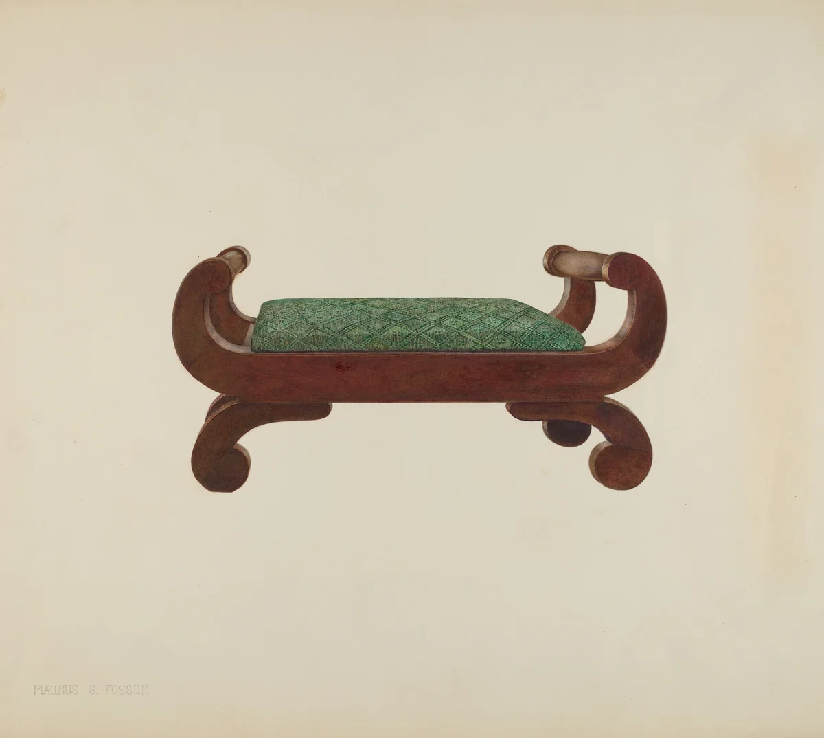 Foot Stool - Mahogany with Horse Hair Covering by Magnus S. Fossum, index of american design, 1939