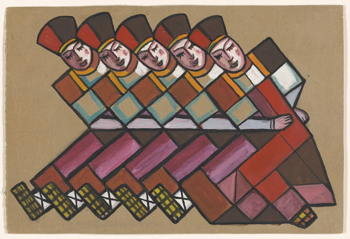 Costume design for "Friends of the Bride" for the ballet Les Noces (The Wedding) by Sergei Soudeikine, drawing, 1929