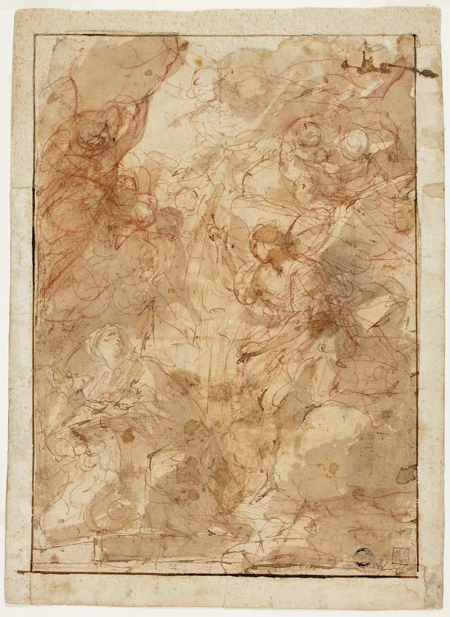 Study by Valerio Castello, drawing, 1600-1699