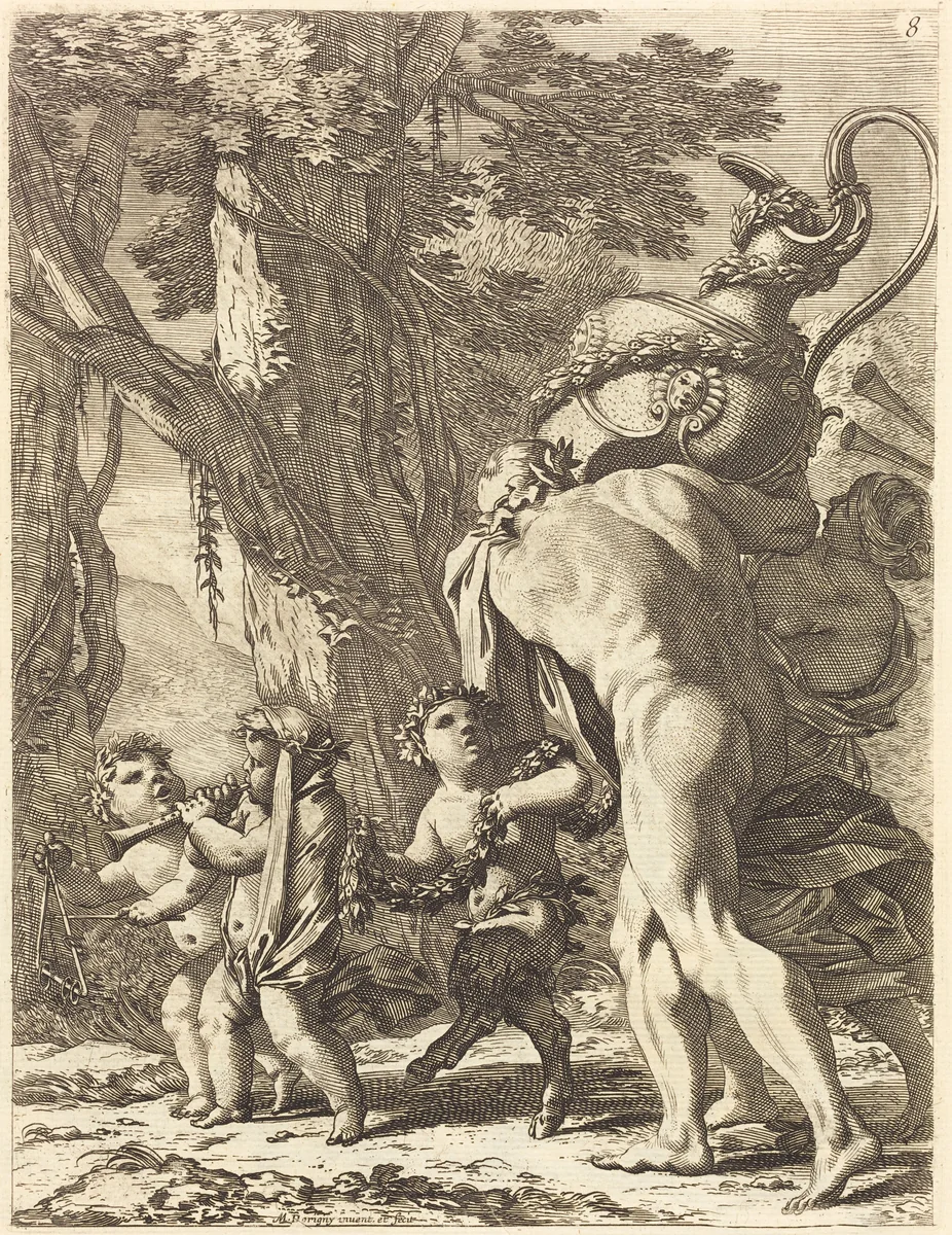Bacchanal with Figures Carrying a Vase by Michel Dorigny, portfolio, 1617-1665