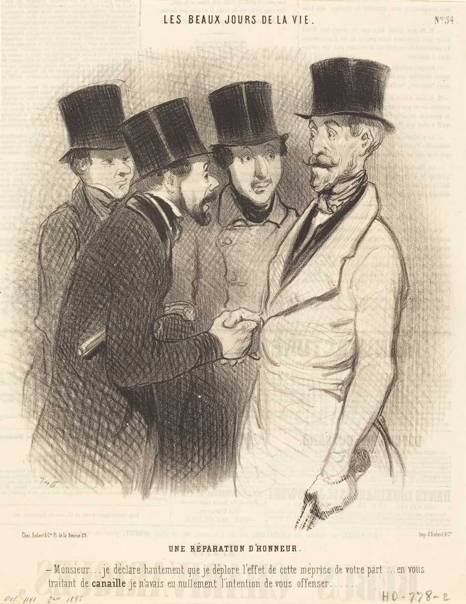 Une Réparation d'honneur by Honoré Daumier, print, 1845