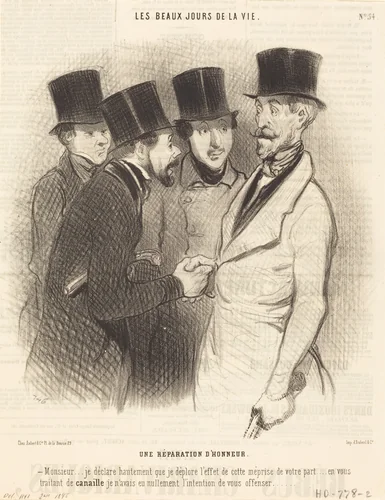 Une Réparation d'honneur by Honoré Daumier, print, 1845