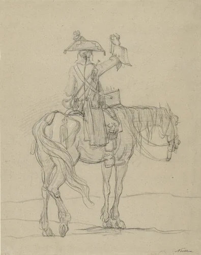 Koopman te paard by Jean Pierre Norblin de la Gourdaine, drawing, 1772-1830