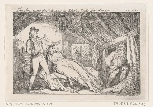 Tom Jones detects the Philsopher in Black Molls Bed Chamber, "The History of Tom Jones, a Foundling" by Thomas Rowlandson, print, 1792