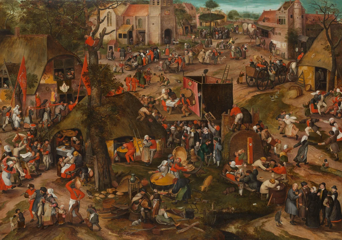 A Flemish Kermis with a Performance of the Farce ‘Een cluyte van Plaeyerwater’ by Peeter Baltens, painting, 1570