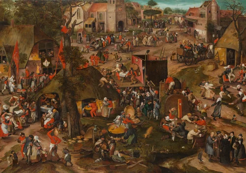 A Flemish Kermis with a Performance of the Farce ‘Een cluyte van Plaeyerwater’ by Peeter Baltens, painting, 1570