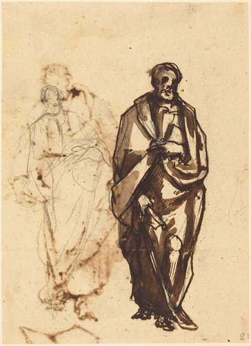 Draped Figure with a Staff by Cherubino Alberti, drawing, 1553-1615