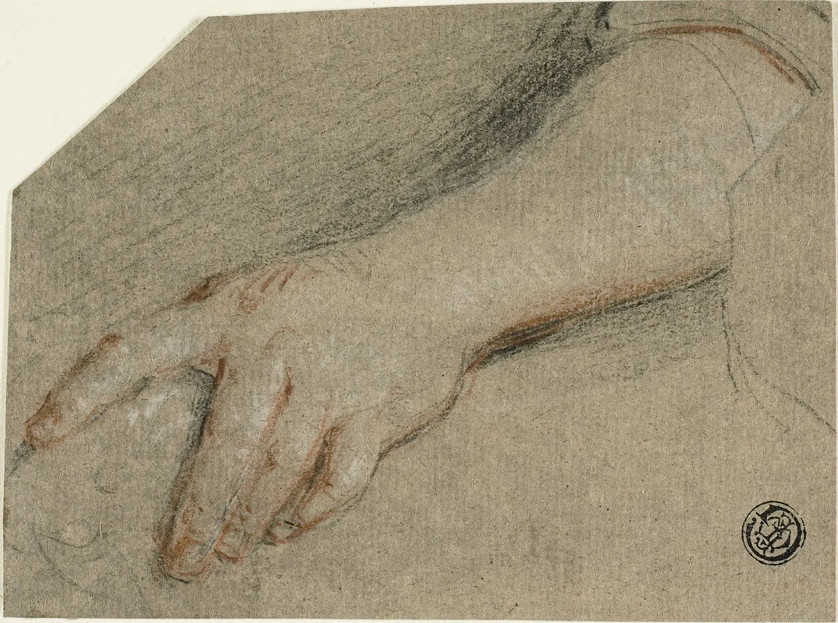 Hand Pointing and Forearm by Antoine Coypel, drawing, 1681-1722