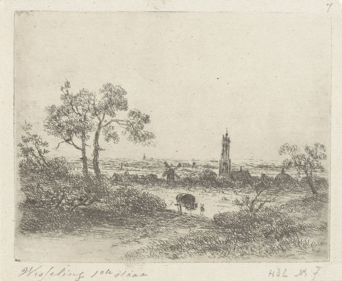 Gezicht op Rhenen(?) by Johannes Pieter van Wisselingh, print, 1830-1878