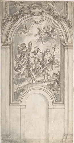 Design for a Baptism of Christ in an Architectural Setting by Sir James Thornhill, drawing, 1700-1734
