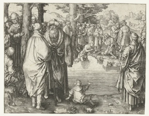 Doop van Christus in de Jordaan by Unknown, print, 1508-1512