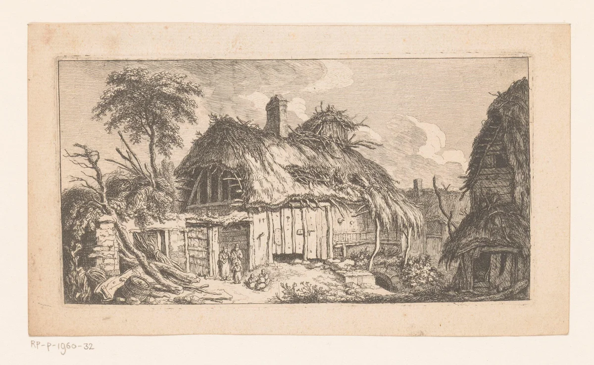 Boerderij met een man, vrouw en spelende kinderen by Franz Edmund Weirotter, print, 1763