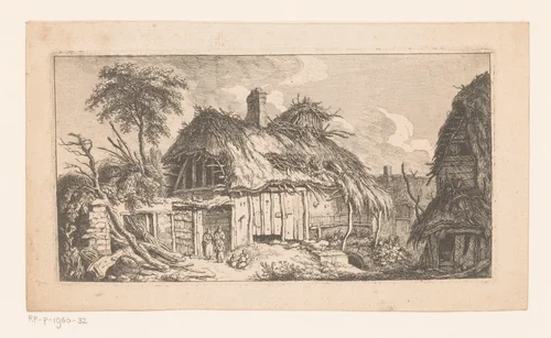Boerderij met een man, vrouw en spelende kinderen by Franz Edmund Weirotter, print, 1763