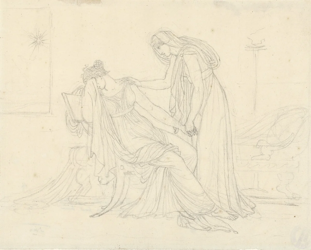 Dido bekent haar zuster haar liefde voor Aeneas by Anne-Louis Girodet-Trioson, drawing, 1777-1824