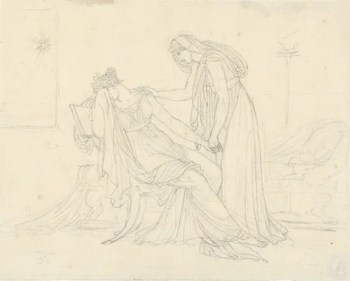 Dido bekent haar zuster haar liefde voor Aeneas by Anne-Louis Girodet-Trioson, drawing, 1777-1824
