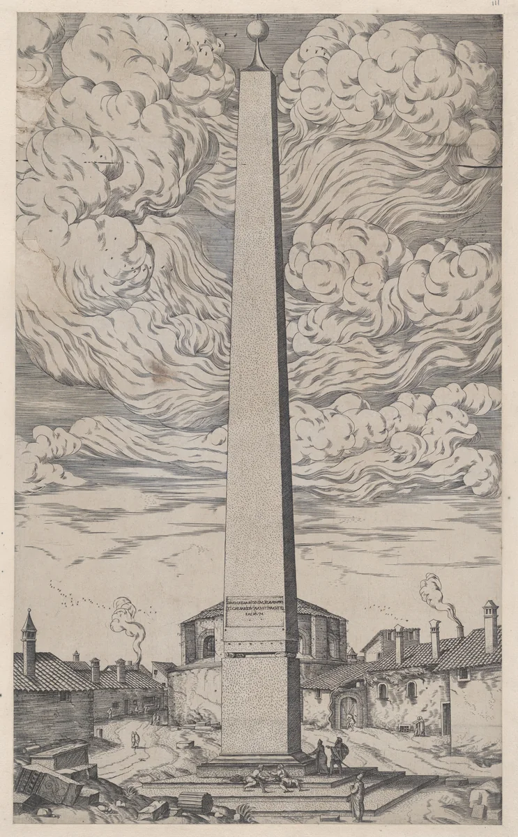 The Vatican Obelisk, from "Speculum Romanae Magnificentiae" by anonymous, print, 1530-1580